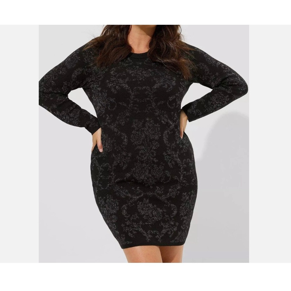 Torrid Black Silver Metallic Bodycon Knit Long Sleeve Dress Holiday Going Out 1X